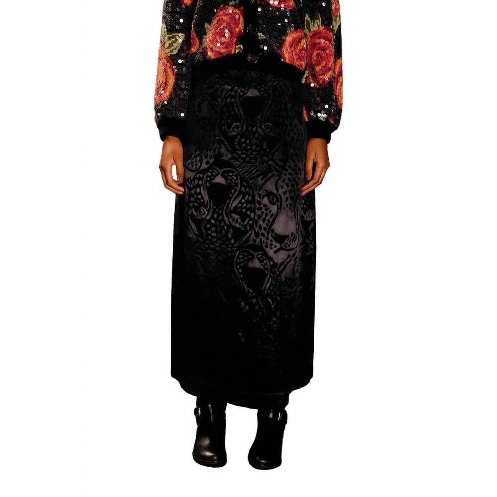 NEW FARM RIO midnight leopards jacquard maxi skirt in black